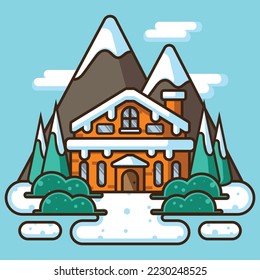 Winter home with flat design illustration