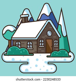 Winter home with flat design illustration