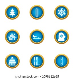 Winter home icons set. Flat set of 9 winter home vector icons for web isolated on white background
