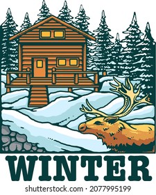 winter home print vector illustration