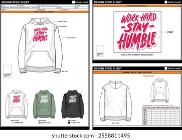 WINTER HOODIE KANGAROO POCKET STAY HUMBLE STREETWEAR T SHIRT TECHPACK MEASUREMENT LAYOUT TEMPLATE DESIGN