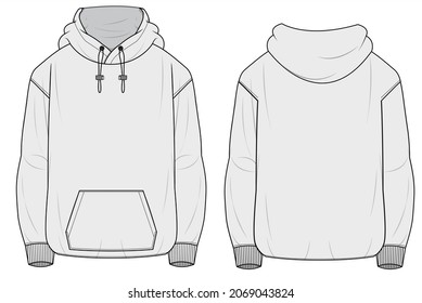 Winter Hoodies Sweater Front and Back View. vector de ilustración de moda, CAD, dibujo técnico, plano plano.