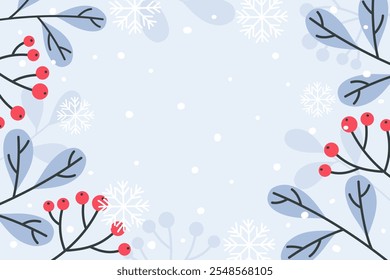 Winter horizontal background with rowan branches