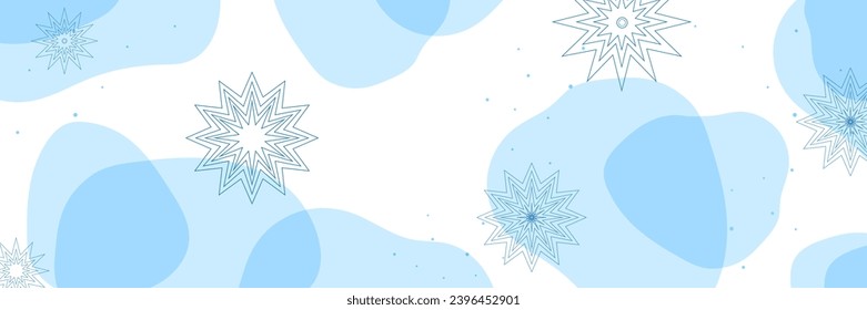 Winter horizontal banners. Vector background. Snowflakes, dots, transparent shapes.