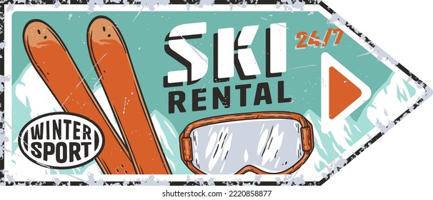 Winter horizontal poster, snowboards, mountains and snow. Ski holidays and winter active sports