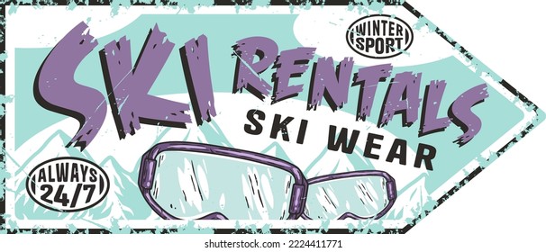 Winter horizontal poster, snowboards, mountains and snow. Ski holidays and winter active sports