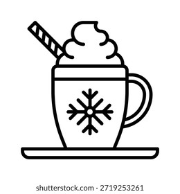 Ilustração de vetor de caneca de bebida quente de inverno, ícone de estilo de linha