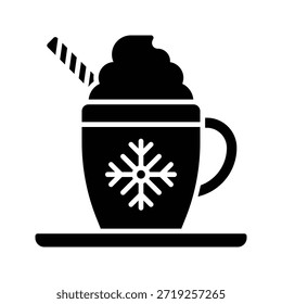 Ilustração de vetor de caneca de bebida quente de inverno, ícone de estilo sólido