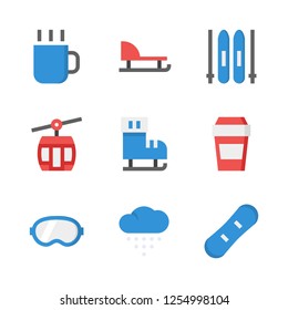 Winter, Hot Drink, Sled Ice, Ski, Cable Car, Skate, Coffee, Ski Goggles, Hail, Cloud, Snowboard, Pixel Perfect Flat Icon