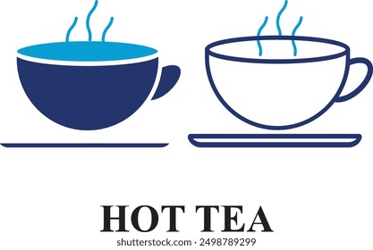 Winter Hot Tea, chocolate with Candy icon set isolated on white background. Editable colorful Icons of Cool Weather in fill and line style.