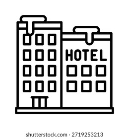 Winter Hotel Lodge Vector Illustration, Line Style Icon
