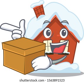 Winter house in the cartoon shape with bring box