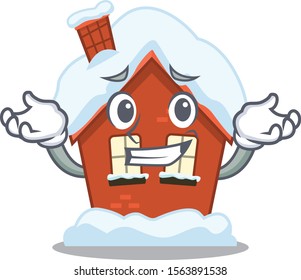 Winter house in the cartoon shape grinning