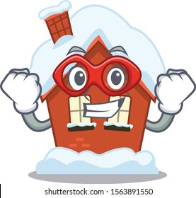 Winter house in the cartoon shape super hero