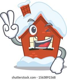 Winter house in the cartoon shape two finger