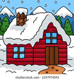 Winter House Colored Cartoon Illustration