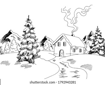 winter landscape clipart black and white