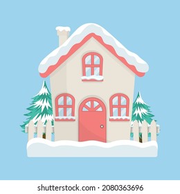 Winter house. Fairytale house. Vector graphics