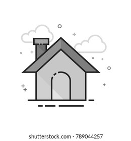 Winter house icon in flat outlined grayscale style. Vector illustration.