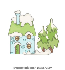 WINTER HOUSE. Merry Christmas Cartoon Vector Illustration Set