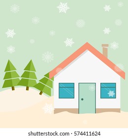 winter house on the edge of the forest, vector illustration
