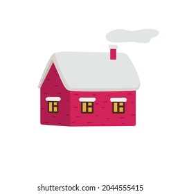 Winter house with a pipe isolated on white background. Vector illustration