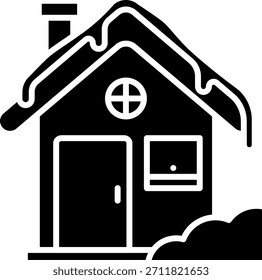 Winter House with Snow, Isolated Vector Icon