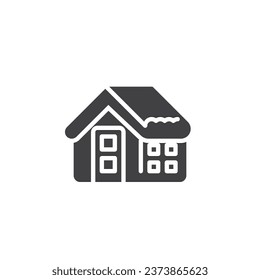 Winter house with snow on roof vector icon. filled flat sign for mobile concept and web design. Gingerbread House glyph icon. Symbol, logo illustration. Vector graphics