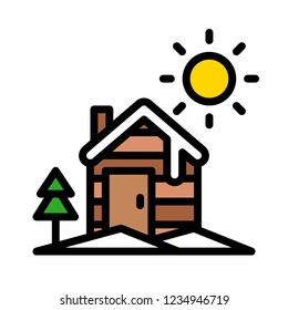 winter house sun tree Xmas filed editable outline icon.