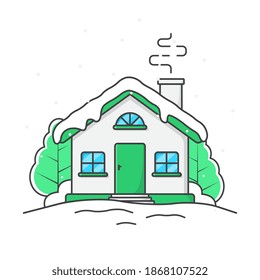 Winter House Vector Icon Illustration. House In Snowfall Flat Icon