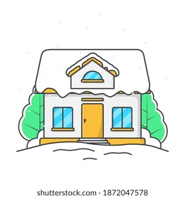 Ilustración del icono del vector de la casa de invierno. Icono De La Casa En La Nieve