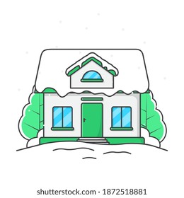 Winter House Vector Icon Illustration. House In Snowfall Flat Icon