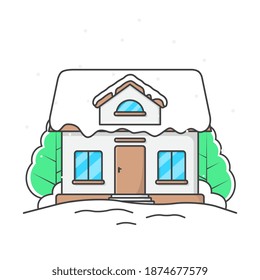 Ilustración del icono del vector de la casa de invierno. Icono De La Casa En La Nieve