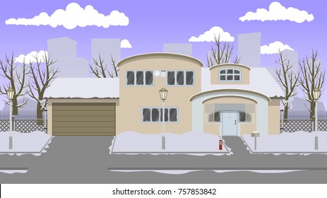 Winter house. Vector illustration, a flat style design.