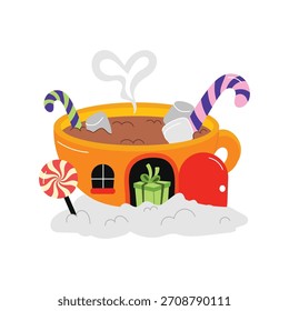 Winter House  vector sticker illustration.