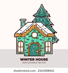 Winter house yellow and blue colors vector illustration