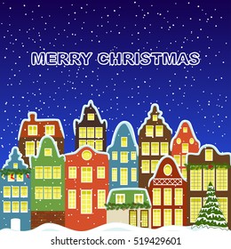 Winter houses with christmas decoration