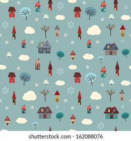 Winter Houses Pattern Seamless vector pattern containing winter elements