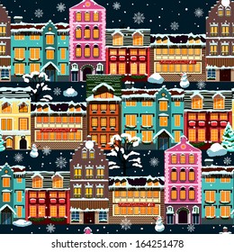 Winter houses seamless night vector illustration