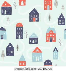 Winter houses seamless pattern