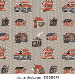 winter houses snowflakes pattern