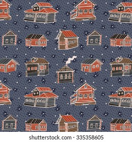 winter houses snowflakes pattern