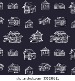 winter houses snowflakes pattern