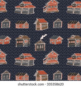 winter houses snowflakes pattern