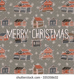 winter houses snowflakes pattern merry christmas