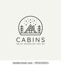 Winter Housing Cabin Minimalist Line Art Badge Logo Template Vector Illustration Design. Simple Minimalist Cottage, Lodge, Housing Emblem Logo Icon Concept