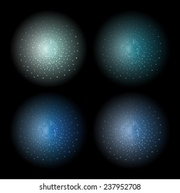 Winter ice cold night sky splash effects. Blue color vector clip art illustration isolated on black