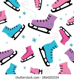 winter ice figure skating seamless pattern, vector graphics