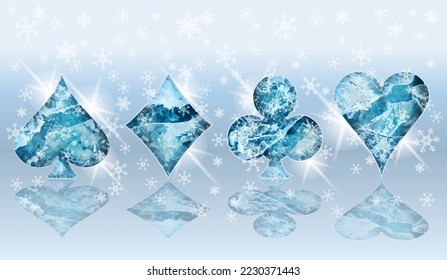 Winter Ice Poker card, xmas casino background, vector illustration