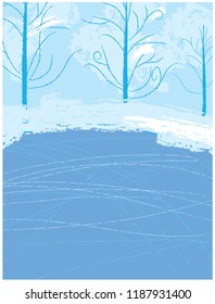 Winter ice rink in the park. Vector illustration